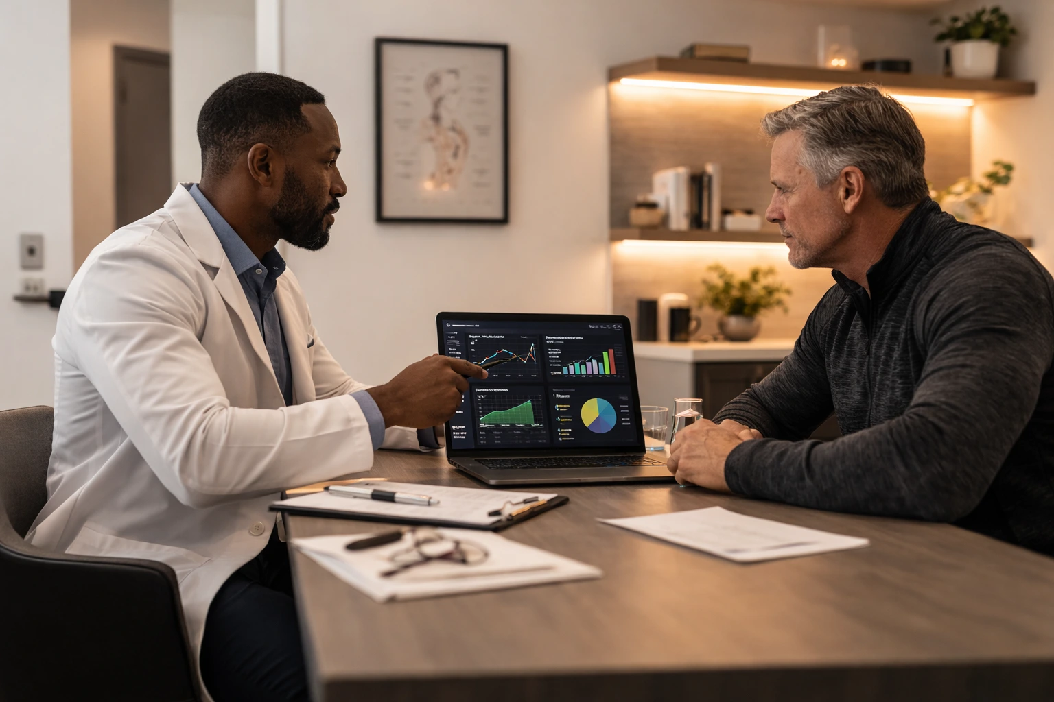 An Ignite provider going through lab results with a member at the clinic