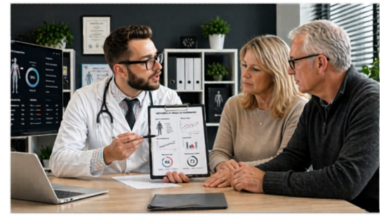 Physician reviewing Longevity and Strength Diagnostic results with clients at Ignite Performance & Health in Chesterfield MO